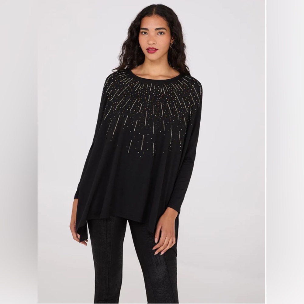 Rhinestone Handkerchief Hem Tunic Top